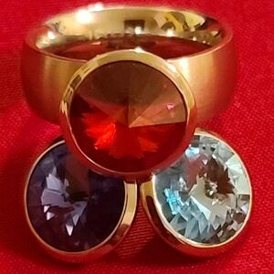 Inox Stainless Interchageable Garnet, Tanzanite, Aquamarine Colored Gem Ring Sz8
